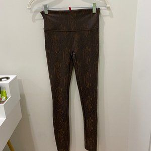 Spanx Brown Snake Print Leather Leggings